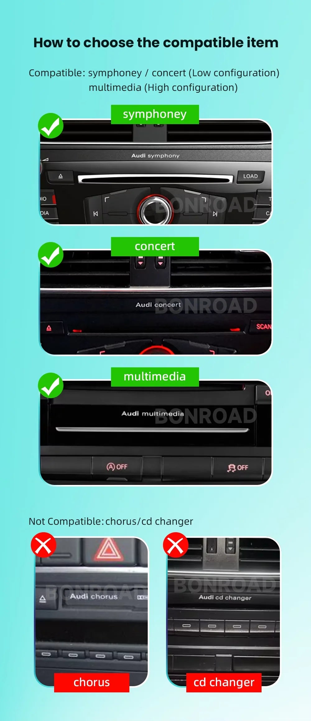BONROAD Wireless CarPlay Android Auto Adapter for Audi A4 B8 A5 Q5 2009-2015 with Mirror Link Bluetooth  Decoder Box